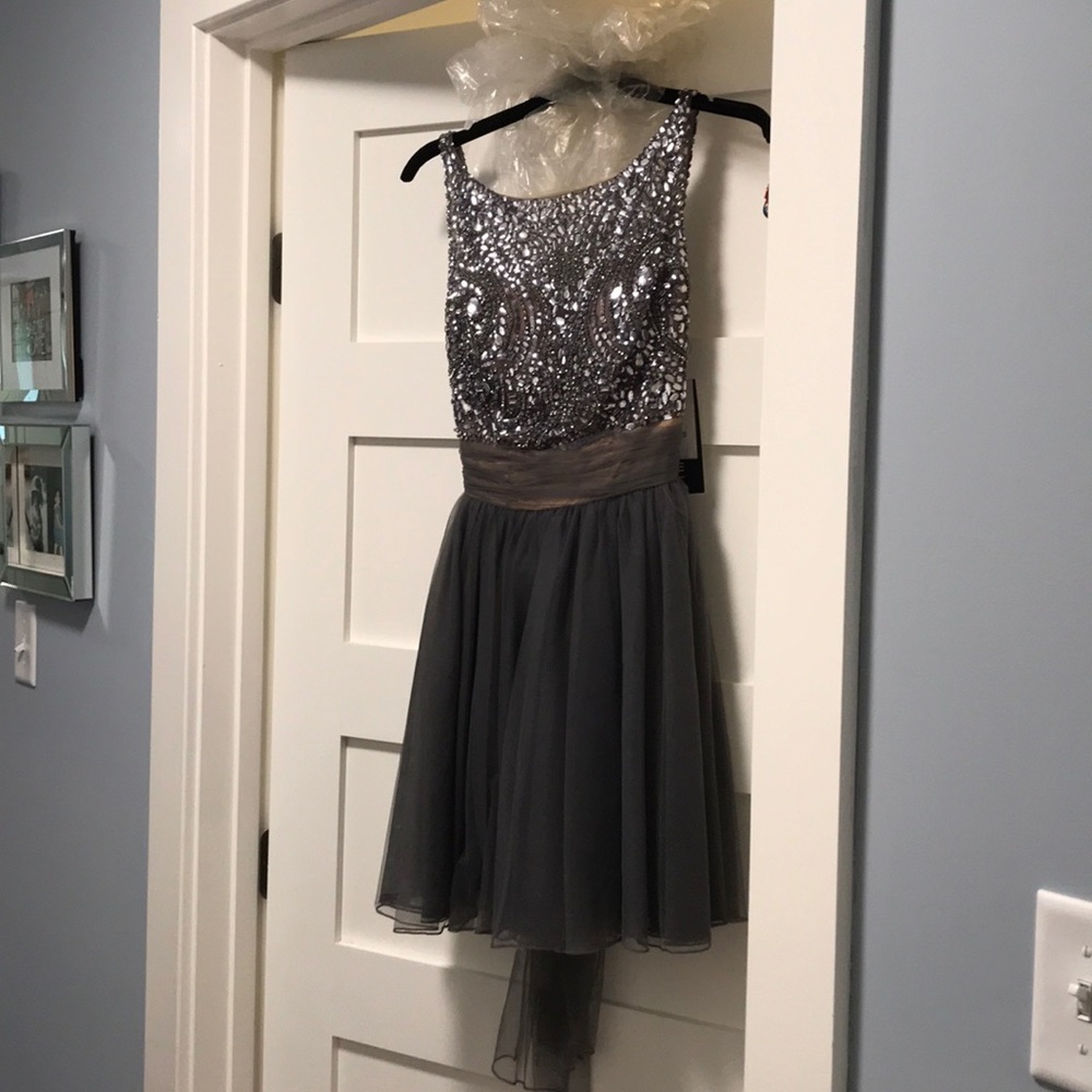 Sherri Hill Tull dress- gunmetal size 8